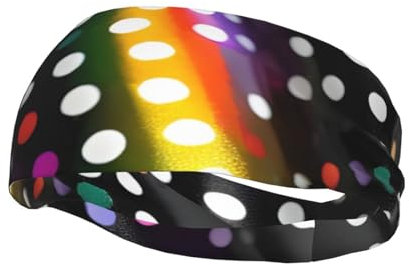 CHUNMINW Sport-Schweißband mit Glitzer-Regenbogen-Punkten, schwarz-weiß bedruckt, Kopfband für Biker, Yoga, Laufen, rutschfest, weich