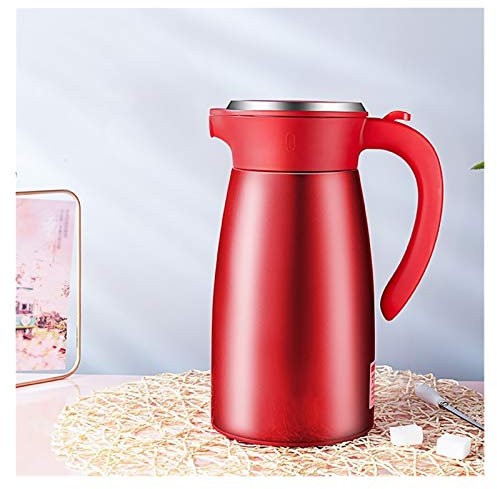 Jarra de café térmica de acero inoxidable con doble pared aislada al vacío con asa, 24 horas de calor, para café, agua caliente, té, rojo, 1,5 L