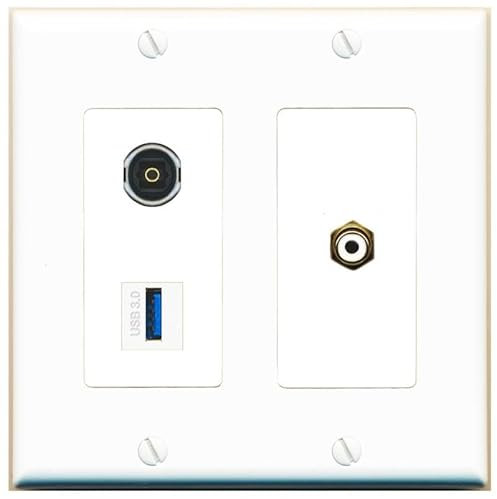 RiteAV Placa de pared hembra de 2 puertos RCA-White TOSLINK USB-3 [blanco]