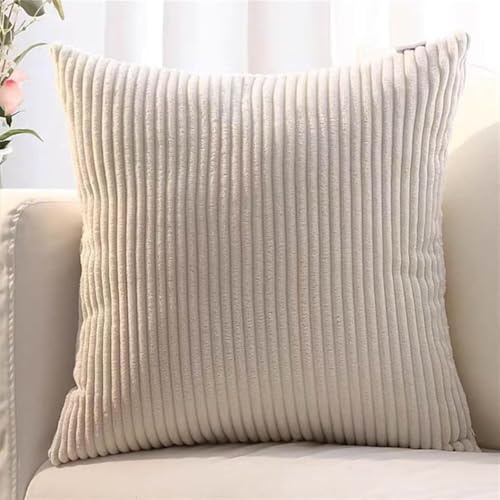 JosuE Kissenbezug Kordsamt 2er Set, Gestreift Verzieren Kissen,Sofakissen Bezug Zierkissen Couchkissen Kissenhülle für Sofa, Schlafzimmer, Wohnzimmer, Balkon,Beige