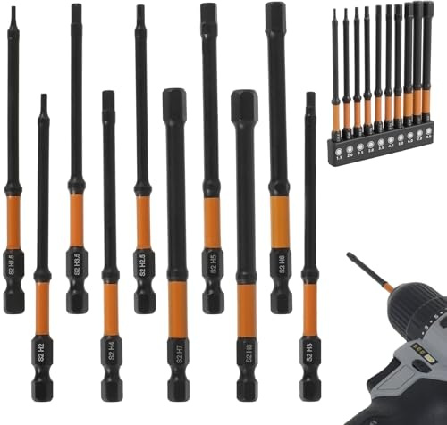 JETHMA 100mm Long Hex Key Drill Bit Set, 1/4 Hex Shank S2 Magnetic Allen Bits for Impact Drivers & Flat Pack Furniture, Long Reach Metric (1.5mm-8mm)
