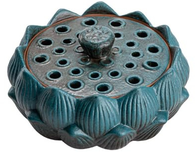HAGJII Ventilado Cerámica Recipiente para Ajos Creativo Forma De Flor Tarro para Ajos con Tapa, Decorativo Guarda Ajos para Cocina(Azul)