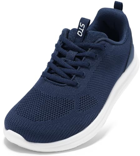 STQ Walking Shoes for Women Wide Toe Box Sneakers Breathable Orthopedic Swollen Feet Diabetic Shoe Gym Workout Plantar Fasciitis Running Tennis Athletic with Adjustable Lace-up Navy 8