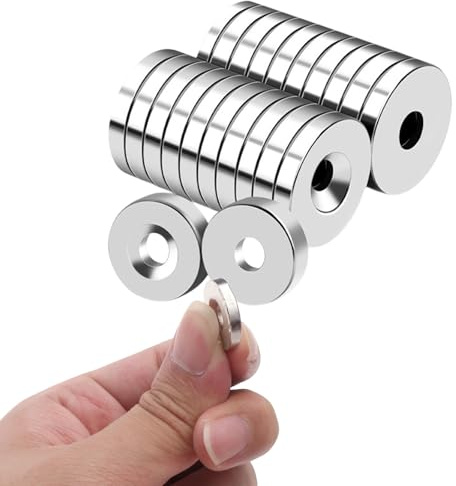 10 PCS Mini Magnets Strong Set, 25 LB Force 20 x 7 mm, Ring Rare Earth Magnets with Hole with Screws Flat for Craft Kitchen Wood DIY Holding Tools Hanging