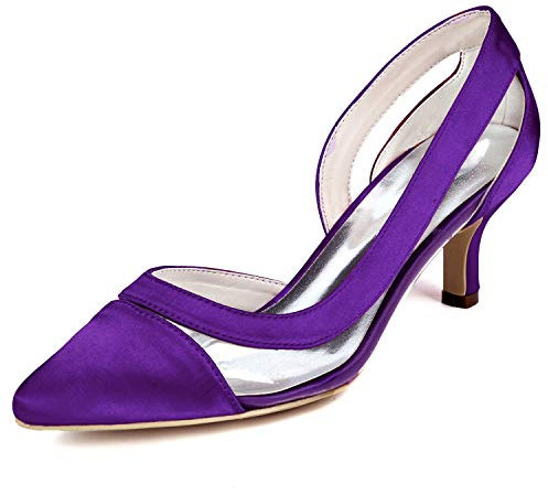 DANOBAB Scarpe da Sposa Ivory, Décolleté Donna con Fibbia, Piattaforma Chunky, Punta Chiusa, Sposa/Festa con Tacco Alto,Dark Purple,35
