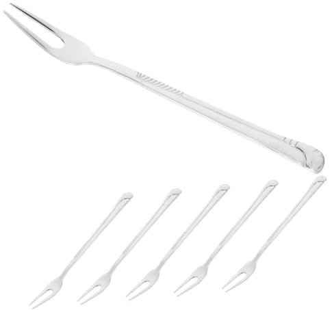 Amosfun 6 Pezzi Forchetta Da Frutta in Acciaio Inox Dessert Forks Lungo Moderno Cucina Spiedo Forche in Acciaio Inossidabile Forchette Del Menu Argento Acciaio Inossidabile 304