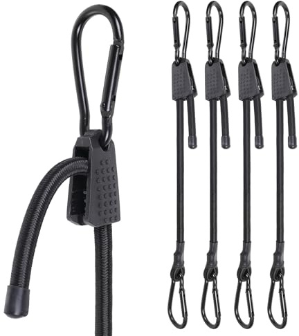 EXVITAL Adjustable Bungee Cords with Hook 24 Elastic Carabiner Bungee Cord Heavy Duty Bungee Straps for Outdoor Camping, Tents, Cargo 4PCS Black