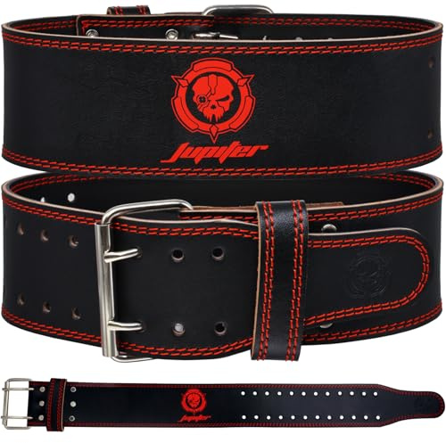 Gewichthebergürtel, 6 mm dick, echtes Leder, bietet Rückenunterstützung. Doppelzackige Schnalle, ideal für Gewichtheben, Powerlifting, Kniebeugen und Kreuzheben (Rot, XXL)