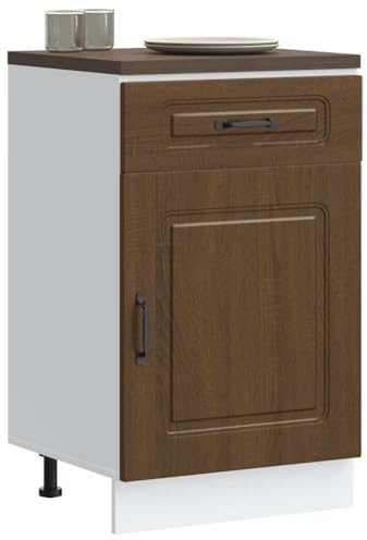 Qnhdfrt Kalmar Meuble de cuisine marron aspect chêne 50 x 46 x 81,5 cm avec pieds réglables et grand espace de rangement pour une organisation efficace de la cuisine