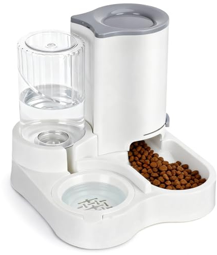 Nobleza - Comedero Bebedero Automático para Gatos 2 en 1 - Dispensador de Alimento 2.2L y Agua 1L, Diseño Antiderrames y Anticaspa para Mascotas Pequeñas/Medianas, Fácil de Limpiar y Recargar