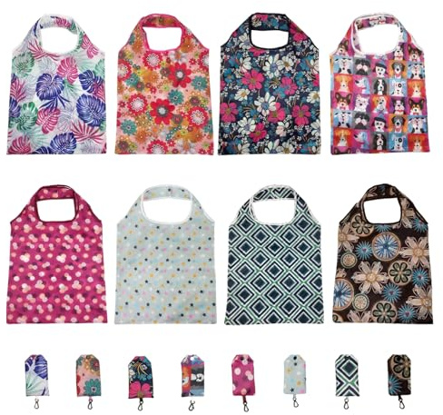 LIUQOBN 8 Pack Foldable Shopping Bags In Pouch, Reusable Shopping Bags, Portability Foldable Bag For Daily Use Travel