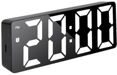 LED Wecker Digital mit Großen Zahlen und Temperaturanzeige, Type-C Ladeanschluss, Einfacher Desktop-Wecker, Helligkeit und Lautstärke Regelbar, Snooze, 12/24HR, Digital Uhr Netzbetrieben