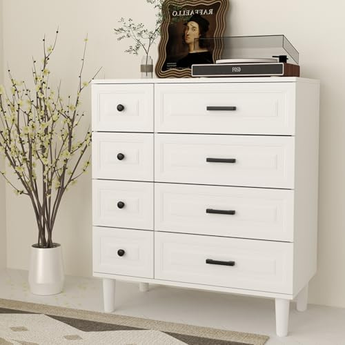 HOMAVO DG3 Commode à 8 tiroirs, 75 x 40 x 87 cm, Lignes Modernes, revêtement en mélamine, sans Sol, Blanc Noir Noyer (Blanc)