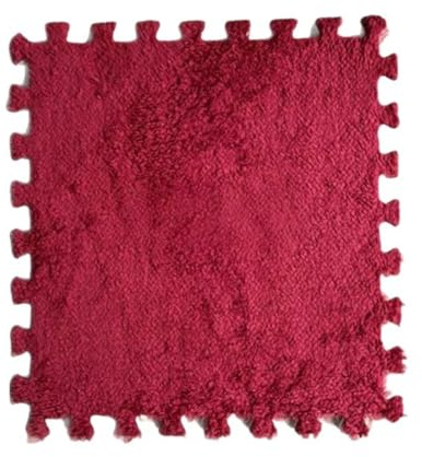 Hiseng 5/10 Stück Ineinandergreifende Teppichfliesen, Einfarbig Teppichfliesen Selbstliegend Puzzle Plüisch 30x30cm Bodenfliesen Ohne Kleben Puzzlematten für Schlafzimmer (Rot,10 Stück)