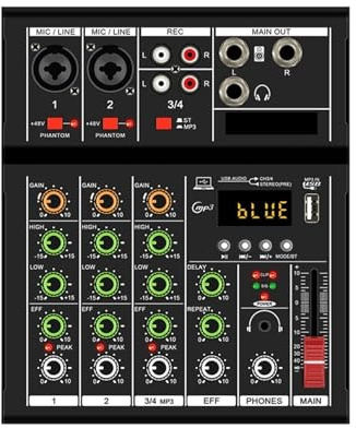 DJ-Controller, Professionelle tragbare digitale DJ-Konsole mit USB-Mixer-Grenze Live-Gesang 4-Kanal-Mixer Schwarz 1 PCS