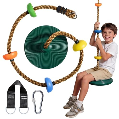 Vdealen Columpio de Cuerda, Columpio de Exterior para niños con Asiento Tipo Frisbee, Ideal para el jardín y el Patio, para Adultos y niños, 1,9 Metros de Largo.