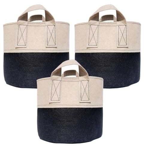 QOXEZY Lot de 3 sacs de culture non tissés réutilisables en tissu léger pour le jardinage – Idéal pour les tomates, les pommes de terre, les poivrons, les carottes et les fleurs (35,7 l)