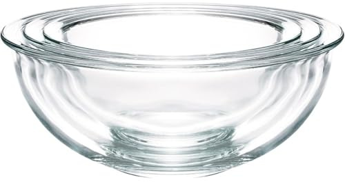 ZDUD Ensaladeras de vidrio, tazones for mezclar, juego for 3 piezas (1.4QT+2.5QT+.5QT), anidamiento, ensaladera transparente for cocina, cocinar, hornear for en la