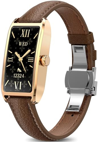 Fitness Tracker Damen Elegant Smartwatch mit Schlafmonitor Herzfrequenz Schrittzähler Kalorienzähler Menstruationszyklus Luxus Uhren für Frauen Rosa Leder Smartband