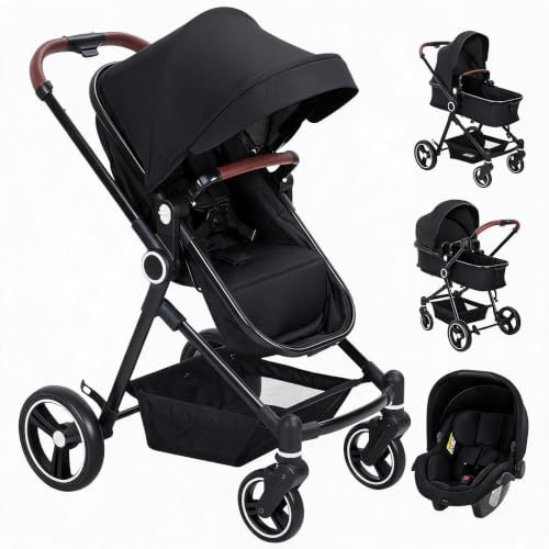 GarveeTech Vielseitiger 3-in-1 Zwillingskinderwagen – Doppel-Buggy mit Liegefunktion, Babyschale (R129), wendbarem Sitz – 5-Punkt-Gurt, Bremse, geländetaugliche Räder – leicht, kompakt faltbar, bis