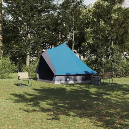 Ziaphsol Blaues Familien Tipi Zelt für 8 Personen mit Dach und Stauraum, TAFT, 400 x 346 x 250 cm, E Port, Luftöffnung, Lichtaufhänger, Tragetasche für Camping und Outdoor