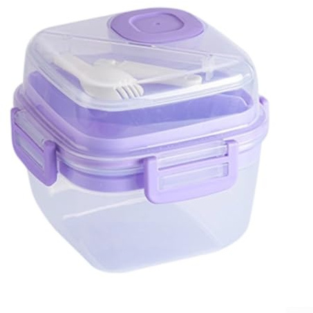 Ensaladera portátil grande con bandeja extraíble, lonchera a prueba de fugas para pasta y fideos, contenedor de polipropileno sin BPA, 16 cm (verde)