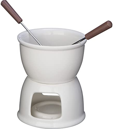 noTrash2003 Taza de porcelana para fondue de chocolate con 2 tenedores, en caja de regalo, juego de fondue con cubiertos