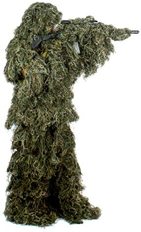 AUSCAMOTEK Ghillie Suit for Men Gilly Suit For Hunting Halloween Costume Airsoft Paintball Hood Rifle Wrap Included- M/L Green