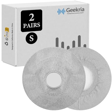 Geekria 2 Pairs Knit Fabric Headphones Ear Covers/Washable & Stretchable Sanitary Earcup Protectors for On-Ear Headset Ear Pads, Sweat Cover for Warm & Comfort (S/Grey)