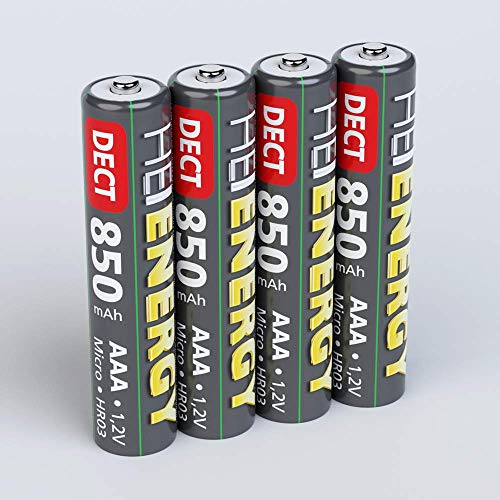 HEITECH AAA Akku Micro 850 mAh 1,2V NiMH - 4× Wiederaufladbare Batterien DECT für Schnurlostelefon mit geringer Selbstentladung - Akkus für Geräte mit hohem Stromverbrauch