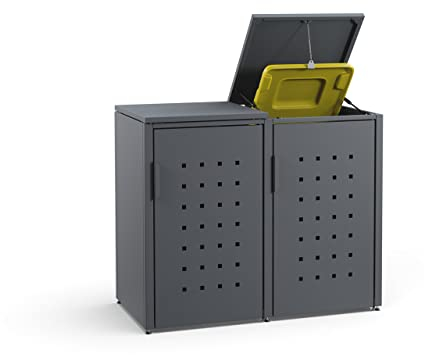 MEISTERBOX – 2er Mülltonnenbox Mülltonnenverkleidung mit Klappdach - 240L - Korpus, Dach & Pfosten Anthrazit