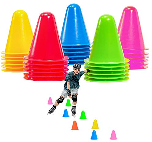 xianzhanEU 30 Stück 7,5 cm Markierungskegel Pylonen, Hindernis Kegel für Kinder, Fußball, Sport, Reitsport, Hund Training(Gelb/Rot/Grün/Blau/Pink)