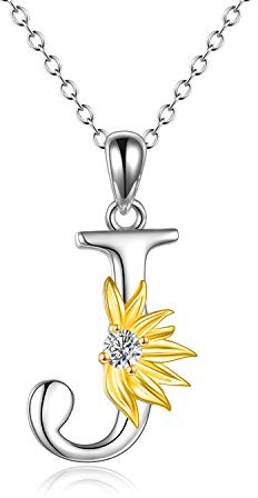 VONALA 925 Sterling Silber Sonnenblumen Halskette Sterling Silber Initial Alphabet Buchstabe Skript Name Anhänger Sonnenblumen Schmuck Geschenke für Frauen Mädchen