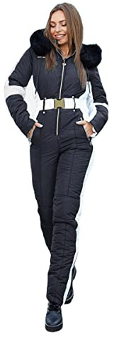 Yousify Womens Winter Onesie Ski Jumpsuits Outdoor Sports Waterproof Snowsuit Removable Faux Fur Collar Coat Jumpsuit