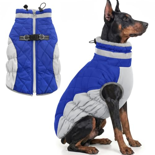 AOFITEE Wintermantel für große Hunde, Wasserdicht Hundemantel Hundejacke Mittelgroße Hunde mit Geschirr, Winddichter Winter Hunde Jacket mit Reißverschluss, Warme Outdoor Hundebekleidung