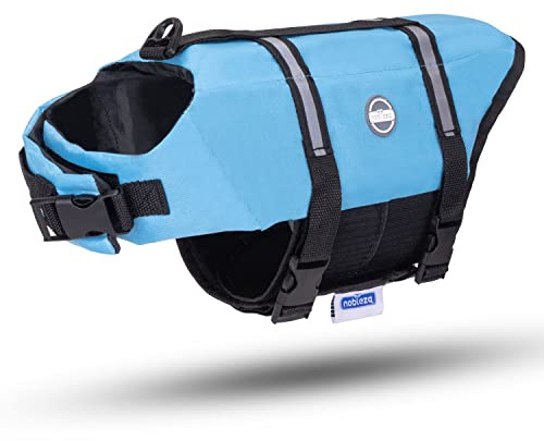 Nobleza - Chaleco Salvavidas para Perros, Flotador Perro con Tiras Reflectantes, Chaleco de Natación para Perro con Alta Flotabilidad y Mango de Rescate Duradero para Nadar, Surf, Navegar, Azul (L)
