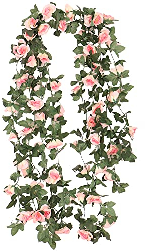 Jewlri 4 Stück 220cm Künstliche Rosen Girlanden Kunstblumen Seidenblumen Blumengirlande Sekt Rosen Aufhängen für Hochzeit Garten Party Haus Hochzeit Auto Dekoration Champagne