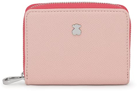 TOUS Monedero Mediano de Poliuretano con Efecto Saffiano en Beige y Rosa, Cierre Presión y Cremallera, Medidas 11 x 8 x 3 cm, Bonito y Chic, Colección Dubai