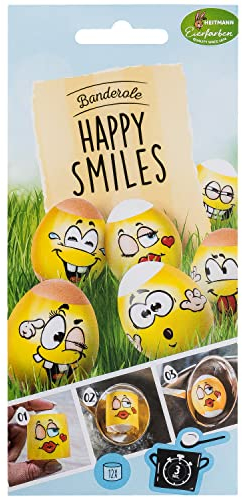 Heitmann Eierfarben - Banderole Happy Smiles - 12 Sleeves in 6 Motiven, 1018960, Gelb, 17 x 8 x 0,1 cm