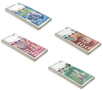 Scratch Cash Bundle Franchi Soldi per Giocare - 100 Banconote - 4 mazzette - 25 x ₣ 50, 100, 200 e 500 (Dimensioni Reali)