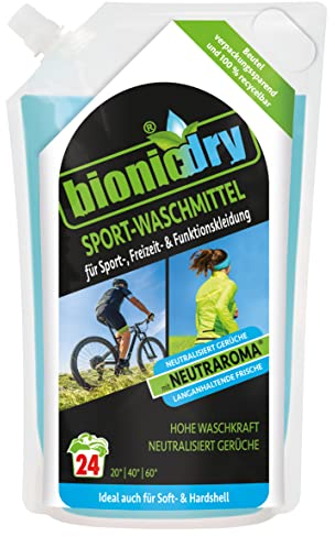 bionicdry Detersivo sportivo, pulizia igienica delicata per abbigliamento esterno, sportivo e funzionale con tecnologia Neutraroma®, per tessuti in tessuto a membrana, pile e lycra