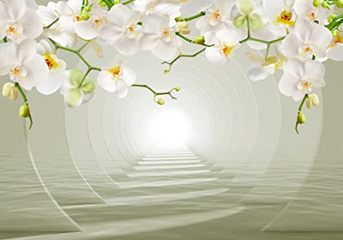 decomonkey Fototapete Blumen Abstrakt 350x256 cm XXL Design Tapete Fototapeten Tapeten Wandtapete moderne Wand Schlafzimmer Wohnzimmer Deko Modern Natur Orchidee Meer Tunnel Laub Pflanzen