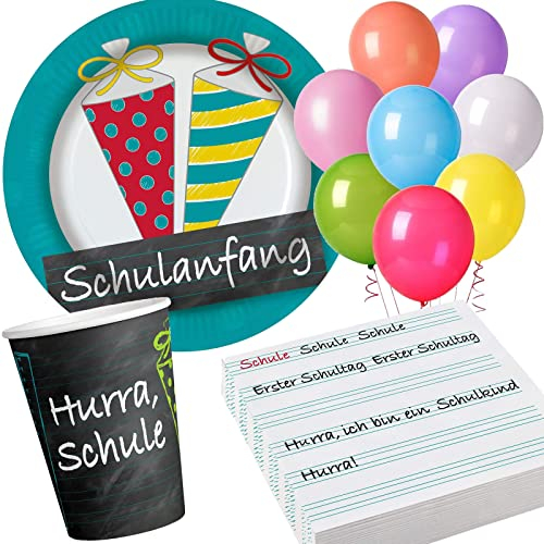 Carpeta 61-TLG. Party-Set * Einschulung * mit Teller, Becher, Servietten und Deko zum Schulanfang und ABC Mottoparty | Schulkinder lieben Diese Party zum Schulstart