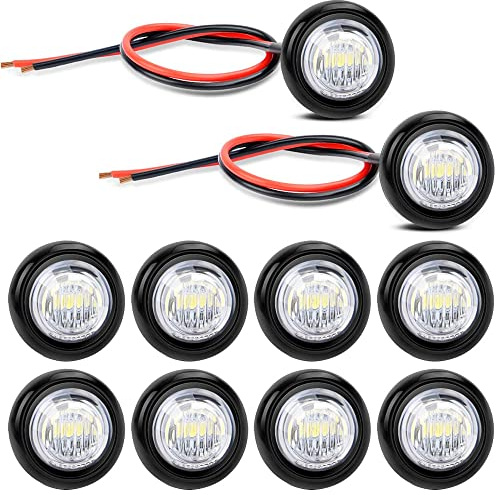 Gebildet 10Pièces 12V Rond Dégagement LED Avant Arrière Indicateur Latéral Bullet Marker Light (Blanc)
