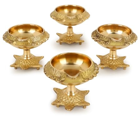 Zap impex Traditionelle Messing-Öllampe Messing Deep Diya Indische Öllampe Diwali Puja-Lampe Kuber Tortoise Diya (4)