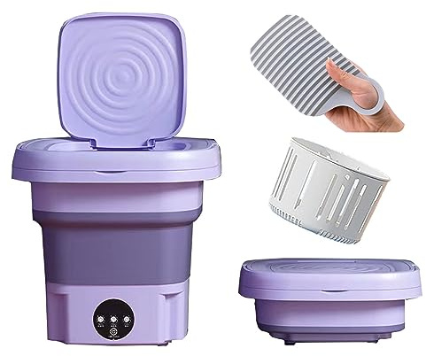 KOKMAT Lavatrici Portatili, Mini Lavatrice E Asciugatrice da 8 Litri, Lavatrice Pieghevole per Biancheria Intima Ad Ultrasuoni con Cestello di Scarico, Mini Centrifuga Portatile (Color : Purple)