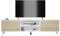 Homey Mueble de TV de Diseño Nórdico, 2 Compartimentos de Almacenamiento y 2 Puertas, Apto para Televisores de hasta 77 Pulgadas, Madera, Blanco-Roble, 49cm (Alto) x 180cm (Ancho) x 40cm (Fondo)