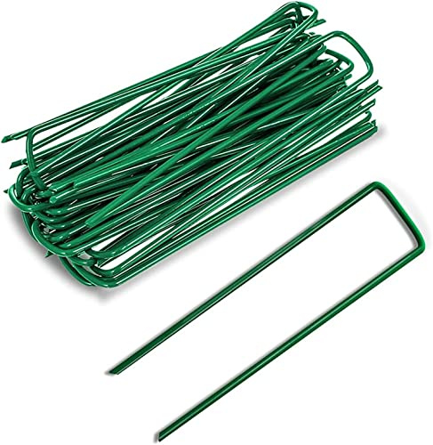 AKOFIC 100 Stück Erdanker, Bodenanker Verzinkt aus Stahldraht, Anti-Rost Uförmige Erdanker für Unkrautvlies Gartenvlies Netzen Camping Gartenarbeit Kunstrasen 150mm Lang 25mm Breit 3mm Stärke