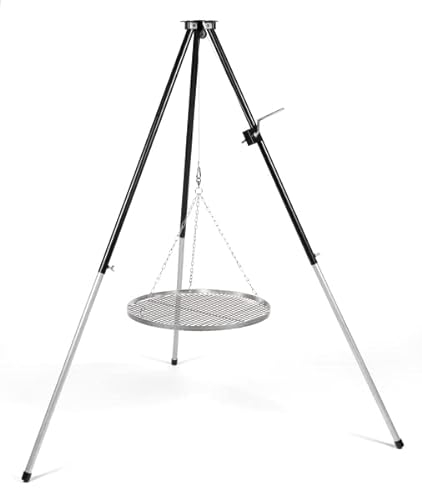 Griglia a tre gambe con manovella e acciaio inox, 60 cm, con aste da 6 mm, robuste