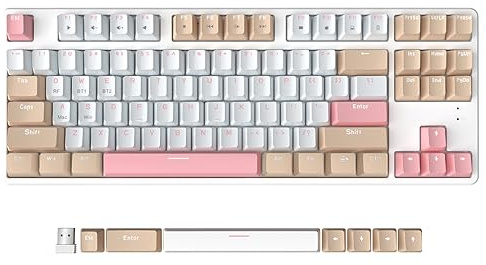 A.JAZZ AK871 Kabellose Gaming-Tastatur 75%, Bluetooth/2,4 GHz Wireless Dual-Modi, TKL 80% Mechanische Tastatur mit Hot-Swappable Linear Red Switch, Kompakte 87 Tasten Non-Backlit für Win/Mac – Weiß